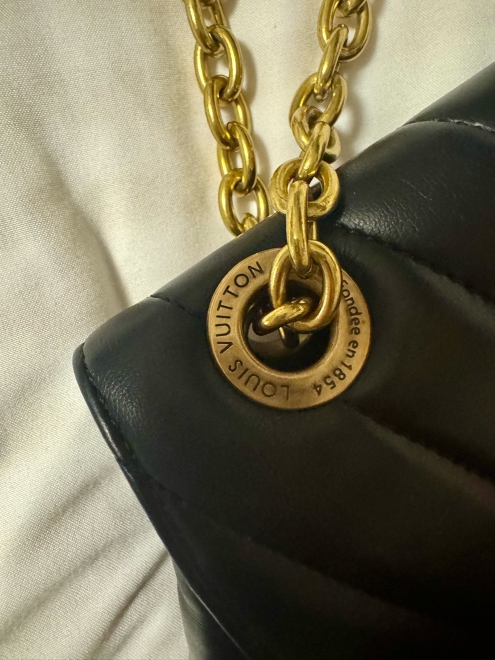 Louis Vuitton Black Quilted Shoulder Bag with Gold Chain - Picture 3 of 6